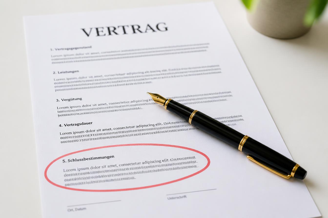 Vertragsunterlagen mit rot angemarkter Passage und Füllfeder